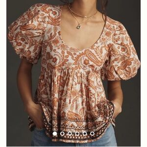 By Anthropologie Puff-Sleeve Babydoll Blouse